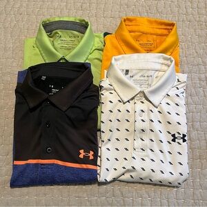 4 Under Armour Men's Polo Shirts. Black, White, Green, Orange. Large